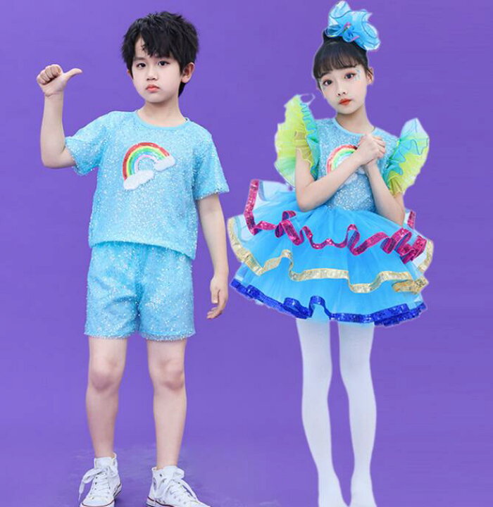 楽天市場】キッズ ダンス 衣装 男女お揃い スパンコール 演出服 T  
