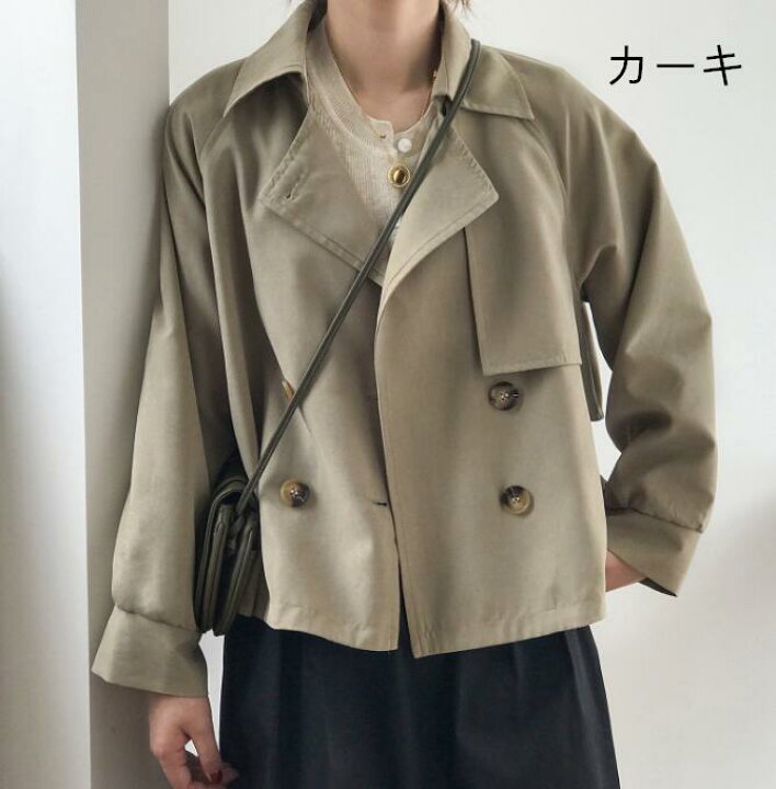 春秋 レディース トレンチコート カーキ トレンチ コート レディース 春秋 ミドル 丈 小さい チェック 柄の シック 初秋