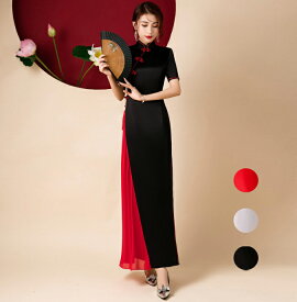 半袖 チャイナドレス マキシ 中華風 細身ドレス 花嫁 パーティードレス スリット入り チャイナ服 発表会 謝恩会 花嫁 中華風ドレス お呼ばれ 大きいサイズ マーメイド 中華服