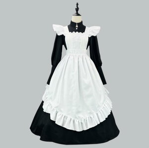 ロング丈 メイド服 長袖 メイドワンピース 可愛い メイドコスチューム メイド服 コスプレ ロリータ ワンピース メイド喫茶 cosplay エプロン ワンピ ハロウィン イベント 仮装 大きいサイズあ