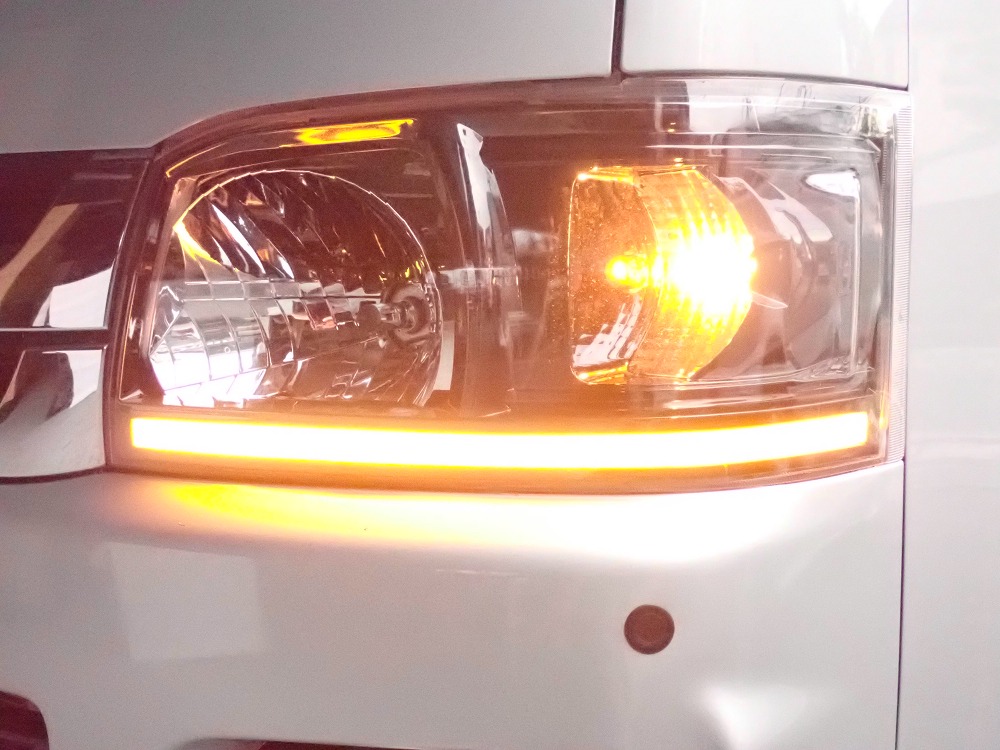 ハイエース 200系 1型 2型 LEDバー シーケンシャルウインカー ヘッドライト　ブラッククローム レベライザ対応 流れるウインカー |  エースミスパーツ　楽天市場店
