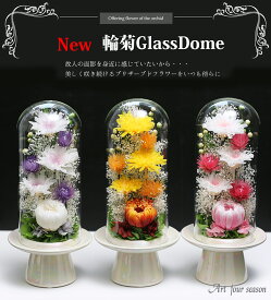 仏花プリザーブドフラワー ガラスドーム ブリザードフラワ- 仏壇用 翌日配達 仏花 菊 キク カスミソウ アジサイ 法事 お供え花 お供え 仏壇 ケース入り お彼岸 花 供花 お悔やみ お花 枯れない 葬儀 アートフォーシーズン 送料無料 【New輪菊Glass】