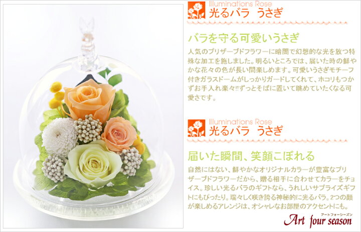 楽天市場】【うさぎ 光る バラ 】 記念日プレゼント フラワーギフト お花 プリザーブドフラワー バラ うさぎ 名入れ 誕生日プレゼント 花 退職祝い 結婚祝い 還暦祝い 母 結婚記念日 女性 プレゼント ギフト ブリザードフラワー ピンク パープル オレンジ【送料無料】 母 ... 楽天市場】【うさぎ 光る バラ 】 記念日プレゼント フラワーギフト お花 プリザーブドフラワー バラ うさぎ 名入れ 誕生日プレゼント 花 退職祝い 結婚祝い 還暦祝い 母 結婚記念日 女性 プレゼント ギフト ブリザードフラワー ピンク パープル オレンジ【送料無料】 母 ...