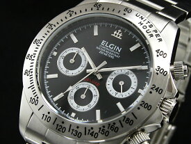 【国内正規品】エルジン ELGIN ダイバーズ 腕時計 クロノグラフ メンズ FK1059S-B ブラック×シルバー メタルベルト