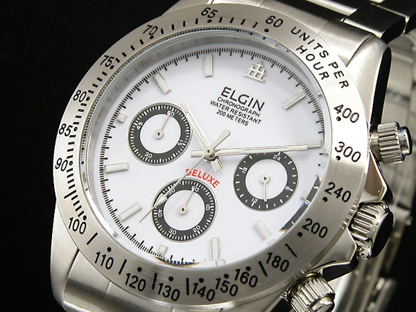 エルジン ELGIN ダイバーズ 腕時計 クロノグラフ メンズ FK1059S-W ホワイト×シルバー メタルベルト | ＡＡＡ　ｎｅｔ　Ｓｈｏｐ