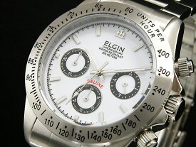 【国内正規品】エルジン ELGIN ダイバーズ 腕時計 クロノグラフ メンズ FK1059S-W ホワイト×シルバー メタルベルト