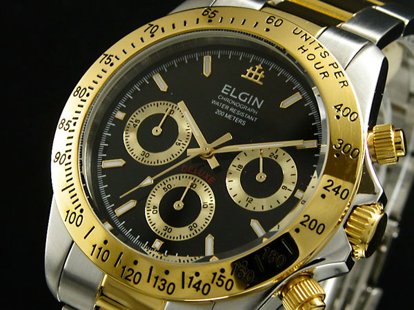 【国内正規品】エルジン ELGIN ダイバーズ 腕時計 クロノグラフ メンズ FK1059TG-B ゴールド×ブラック メタルベルト | ＡＡＡ　 ｎｅｔ　Ｓｈｏｐ