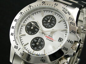 【国内正規品】エルジン ELGIN ダイバーズ 腕時計 クロノグラフ メンズ FK1184S-W ホワイト×ブラック シルバー メタルベルト