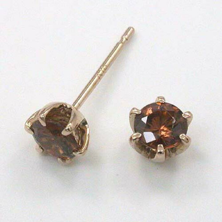 楽天市場】18金ピンクゴールドジルコン(ハニーカラー) 六本爪ピアス 