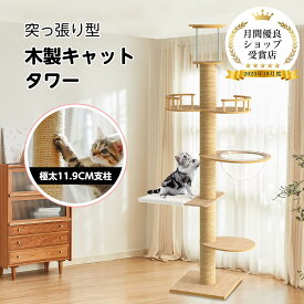 【P2★全品最大10％OFF】4段タイプ キャットタワー 突っ張り 木製 スリム 爪とぎ クリアボウル 木登り シンプル 大型猫 中型 おしゃれ 省スベース 宇宙船 爪とぎ 多頭飼い 賃貸 安定 240~280cm 天然麻 コットン紐 キャットツリー