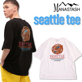 ☆タイムセール｜【MANASTASH】MANASTASH/マナスタッシュseattle tee/シアトルTシャツメンズ トップス 半袖 バックプリント トレンド 新作 23ss M~2XL 春夏 ブラック ホワイト モノトーン ワイドシルエット フェス キャンプ レジャー