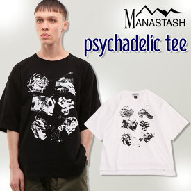 ☆タイムセール｜【MANASTASH】MANASTASH/マナスタッシュpsychadelic tee/サイケデリックTシャツ 半袖 プリント トレンド 23ss M~2XL 春夏 ホワイト ブラック モノトーン ワイドシルエット