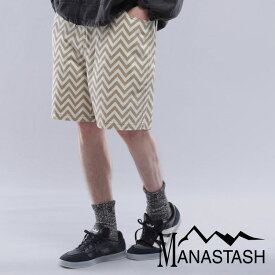 【MANASTASH】MANASTASH/マナスタッシュ/ZG CHILLIWACK SHORTS/ジグザグチリワックショーツパンツ ボトムス ハーフパンツ ショートパンツ 半ズボン 総柄 ブラック ベージュ S~XL セットアップ オリジナル柄 定番アイテム 新色 24SS 春夏 新作 カワイイ