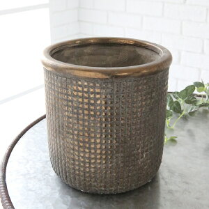 植木鉢 おしゃれ アンティーク 陶器鉢 ファインラティスリム(2サイズ)< 13cm 16cm 4号 5号 穴あり ブロンズ ブラウン プランター シャビー 鉢 シリンダー 円筒型 ガーデニング 室内 屋外 コベン