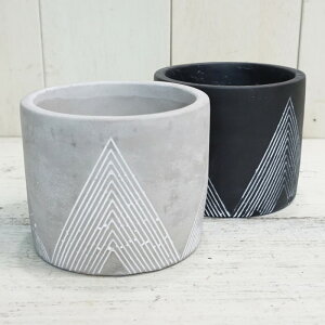 植木鉢 おしゃれ セメント レオS(2色) < 10.6cm 3.5号 穴あり ブラック グレー コンクリート 黒 鉢 円筒 円柱 寸胴 三角 幾何学 模様 柄 バルーン スタイリッシュ 小さい シンプル プランター 鉢