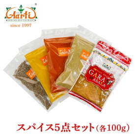 【10％OFF】スパイス5点セット (100g各1袋) 送料無料ターメリックパウダー クミンシード コリアンダーパウダー カイエンペッパーパウダー ガラムマサラ 5点セット