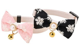 ●【メール便3個・ネコポス5個OK】【アモワークス】Cat Amo.k　刺繍リボン　カラー　S・Mサイズ　猫用（ピンク・ブラック）