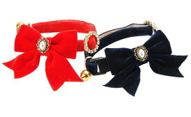 ●【ネコポス4個OK】【アモワークス】Cat Amo.k　ベルベットリボン　カラー　S・Mサイズ　猫用（レッド・ネイビー）