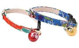 ●【ネコポス4個OK】【アモワークス】Cat Amo.k　J−華柄　カラー　S・Mサイズ　猫用（オフ・ブルー）日本製