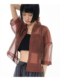 ハーフスリーブ シアー シャツ NOMINE ノミネ トップス シャツ・ブラウス ブラック ピンク グレー【送料無料】[Rakuten Fashion]
