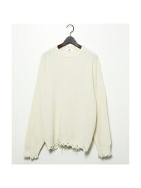 【SALE／52%OFF】【AH ABAHOUSE】畦編み ダメージ クルーネックニット プルオーバー ABAHOUSE LASTWORD アバハウス トップス ニット ホワイト ブラック グレー【RBA_E】[Rakuten Fashion]