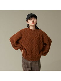 【SALE／50%OFF】【WEB限定カラーあり】アランダイヤ柄ボリュームスリーブニット NOMINE ノミネ トップス ニット パープル ホワイト ブラック ブラウン【RBA_E】【送料無料】[Rakuten Fashion]