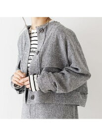 【SALE／20%OFF】【セットアップ対応】ライトツィードショートジャケット abahouse mavie アバハウス マヴィ ジャケット・アウター ノーカラージャケット グレー ホワイト【RBA_E】【送料無料】[Rakuten Fashion]