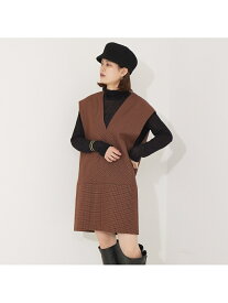 【SALE／30%OFF】チェックVネックワンピース Rouge vif la cle ルージュ・ヴィフ ラクレ ワンピース・ドレス チュニック ブラウン【RBA_E】【送料無料】[Rakuten Fashion]