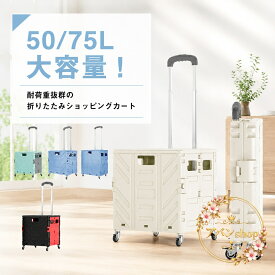 ショッピングカート 50L・75L 蓋付き 折りたたみ式 4輪 静音キャスター 大容量 軽量コンパクト収納 360度回転キャスター 買い物・レジャー・外出用 キャリーカート 省スペース収納 収納前サイズ38×35×90cm・43×39×100cm 収納後サイズ38×7×45cm・43×7.5×51.5cm