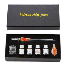 [スーツケースカンパニー]GPT ガラスペン インクセット 4色 ペン置き付 おしゃれ ディップペン インクセット アート 硝子ペン 筆記 文具 手紙 カリグラフィー オレンジ