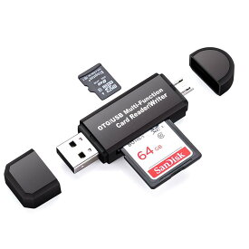 SDメモリー カードリーダー USBマルチカードリーダー 多機能 OTG SD/Micro SDカード両対応Micro usb/USB接続 Windows/New Macbook/Huawei/Xperia/ASUS/Androidなどの機種に対応 (USB2.0端子とMicro USB端子, ブラック)
