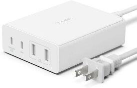 【VGP 2022受賞】Belkin 108W GaN急速充電器 4ポート(USB-C×2&amp;USB-A×2) 電源ケーブル(2メートル) iPhone / iPad / iPad Pro / iPad mini / iPad Air / Androidスマホ・タブレット各種対応 海外対応 旅行や出張に最適