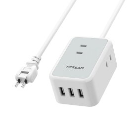 延長コード 2m 電源タップ TESSAN コンセントタップ 延長コード usb付き 3個AC口 三つのUSB-Aポート たこあしコンセント 分岐 テーブルタップ スイングプラグ oaタップ 壁掛け式/卓上に 小型軽量