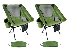 Dominant-X アウトドアチェア キャンプ椅子 超軽量 0.9KG 折りたたみ コンパクト より安定 ハイキング お釣り 登山 ドリンクホルダー付 収納バッグ付き 耐荷重150kg (オリーブ2脚セット)