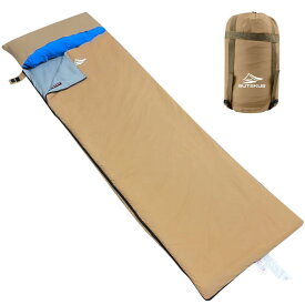 Sutekus 寝袋 シュラフ アウトドアキャンプ コンパクト 超軽量 スリーピングバッグ 封筒型 枕カバー付き 最低使用温度 8度 快適温度15度 (カーキ)