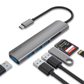 USB C ハブ 6in1 USB Type C WALNEW HUB 変換アダプタ USB 3.0ポート4つ 高速データ転送 タイプC ハブ TFカード/SDカードMacBook Pro/MacBook Air/iPad Pro, Samsung Galaxy など デバイス対応