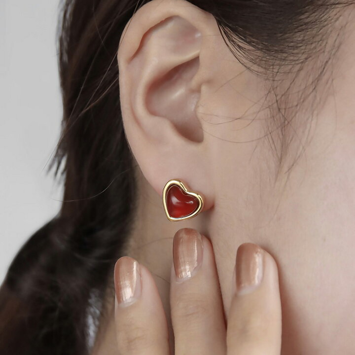 楽天市場】ピアス 天然石 ピアス ハートモチーフピアス 瑪瑙 レッド 