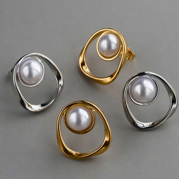 楽天市場】ピアス パール 大ぶり ニュアンス スクエア パールピアス 
