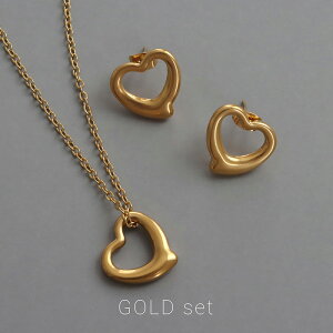 セットアイテム ネックレス ピアス 金属アレルギー対応 ニュアンスハートモチーフ コーディネートセット サージカルステンレス レディース ゴールド シルバー ネックレス 小ぶり 流行 トレ
