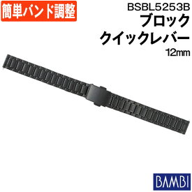 腕時計 ベルト 時計 バンド ステンレス メタルベルト BAMBI バンビ ブラック 黒 クイックレバー 12mm ポルックス 金属 メタル ブレス 腕時計ベルト 時計バンド 交換 替えベルト フリーアジャスト BSBL5253B