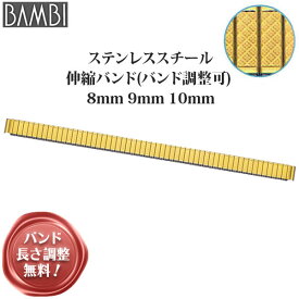 腕時計 ベルト 時計 バンド ステンレス メタルベルト BAMBI バンビ ゴールド 伸縮 エバーベルト 8mm 9mm 10mm 金属 メタル ブレス ブレスレット 腕時計ベルト 時計バンド 交換 替えベルト BSEB5033G