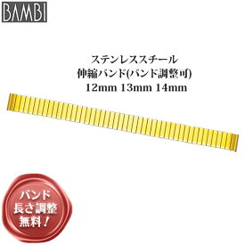 腕時計 ベルト 時計 バンド ステンレス メタルベルト BAMBI バンビ ゴールド 伸縮 エバーベルト 12mm 13mm 14mm 金属 メタル ブレス 腕時計ベルト 時計バンド 交換 替えベルト BSEB5053G