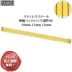 腕時計 ベルト 時計 バンド ステンレス メタルベルト BAMBI バンビ ゴールド 伸縮 エバーベルト 10mm 11mm 12mm 金属 メタル ブレス 腕時計ベルト 時計バンド 交換 替えベルト BSEB5066G