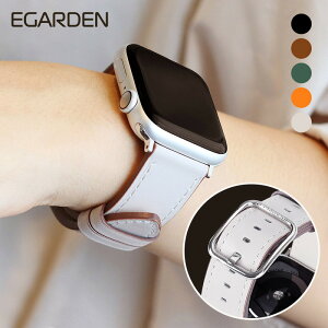 EGARDEN アップルウォッチバンド 革 スクエアバックル 本革バンド for Apple Watch 49mm, 46/45/44/42/41/40/38mm (Ultra3/2/1,Series11-1,SE3-1) 交換ベルト スマートウォッチ ベルトホール10個