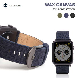 SLG Design アップルウォッチバンド バンド Wax Canvas キャンバス生地＆本革 交換バンド for Apple Watch 49mm, 45/44/42/41/40/38mm (Ultra2/1,Series9-1,SE) アップルウォッチベルト [ カンバス ベジタブル イタリア製 交換バンド ] おしゃれ メンズ 革 プレゼント