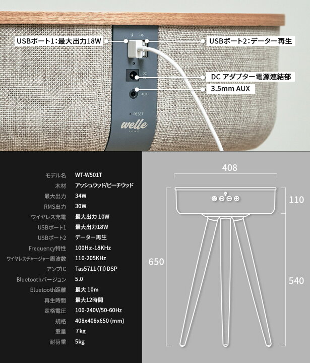 楽天市場】テーブル スピーカー インテリア ブルートゥース Welle 