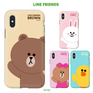 y󂠂 AEgbgz iPhone SE (3) P[X Jo[ LINE FRIENDS DUAL GUARD x[VbN [iPhone SE3/SE2/XS/X/XS Max/XR]