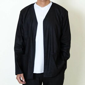 （TURN ME ON / ターンミーオン) リネンレーヨン ストレッチVネックボレロ (BLACK) (MENS)M/L/XLサイズ