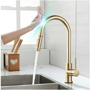 タッチレス センサー付き タッチセンサー水栓 非接触キッチン蛇口 キッチン用水栓 タッチレスキッチン蛇口、引き出しセンサーとタッチコントロールを備えたステンレス鋼のスマート誘導