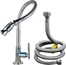 【取り付けホース付き】回転可能 水道蛇口 キッチン水栓 蛇口単水栓 単一冷たい水 台所 洗面 キッチン おしゃれな蛇口 かっこいい オシャレな蛇口 モデルルーム 蛇口 フレキシブル キッチン ホース蛇口 泡沫金具 角度回転可能